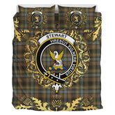 Stewart Hunting Weathered Tartan Crest Bedding Set - Golden Thistle Style